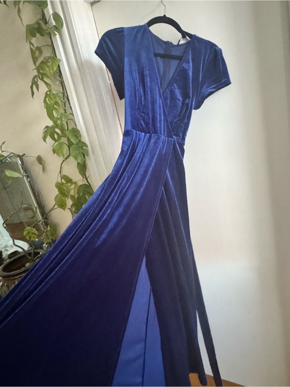 Women's Velvet Maxi Wrap Dress - Royal Blue